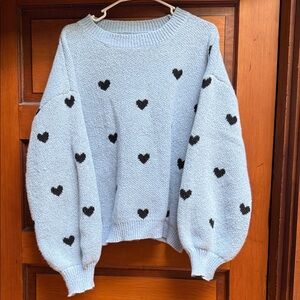 Heart Patterned Blue Sweater